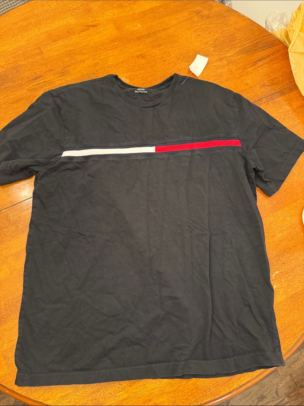 Tommy Hilfiger Black Short-Sleeve Tee with Red & White Chest Stripe xxl